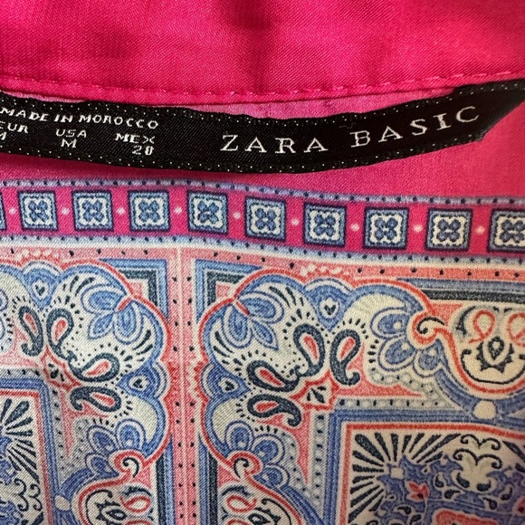 ❤️ Zara Beautiful Kimono Style Blue and Pink Patterned Top Medium Like New - Picture 2 of 5